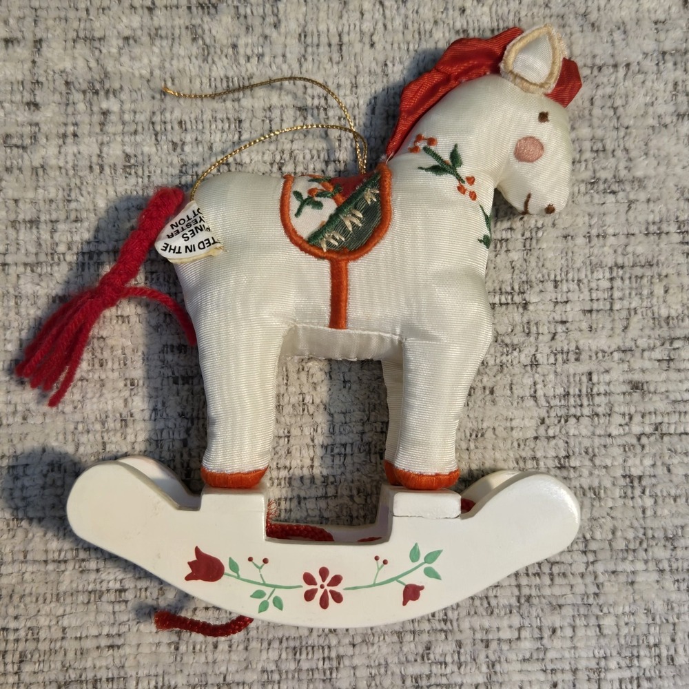 Vintage Handcrafted Rocking Horse Hanging Christmas Tree Ornament Wood Rocker